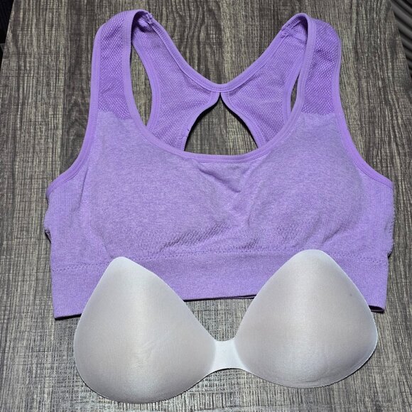Padded Seamless Sports Bra Yoga Top Comfy Crop Athletic Gym CutoutBack Brand New - Picture 2 of 4